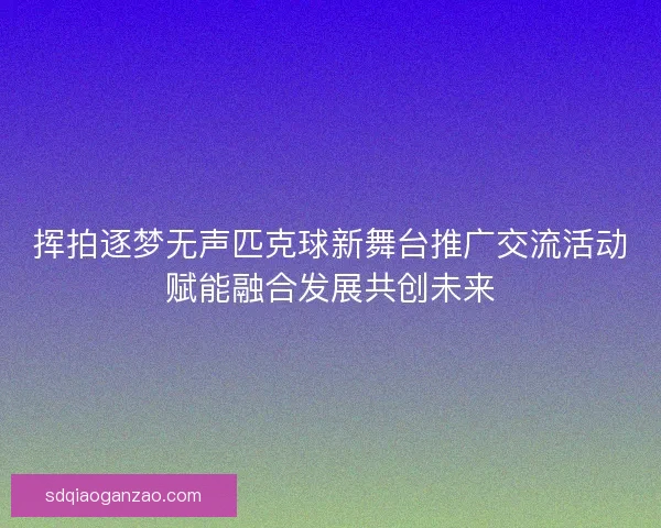 挥拍逐梦无声匹克球新舞台推广交流活动赋能融合发展共创未来